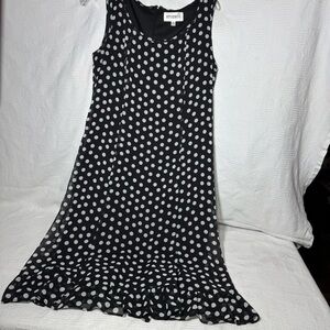 Studio 1 Black and White Ruffled‎ Tiered Midi Sundress Polka Dot Lined Size 10
